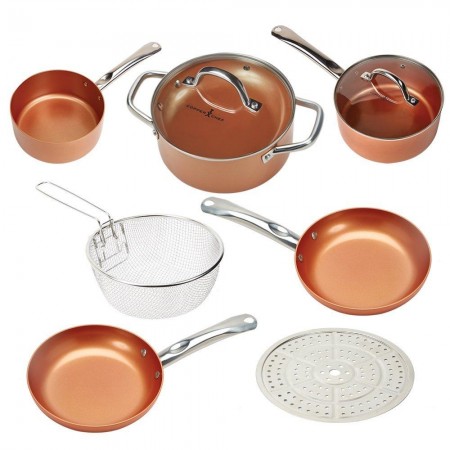 Copper Chef Cookware 9-pc, Round Pan Set Aluminum & Steel with Ceramic Non-Stick Coating