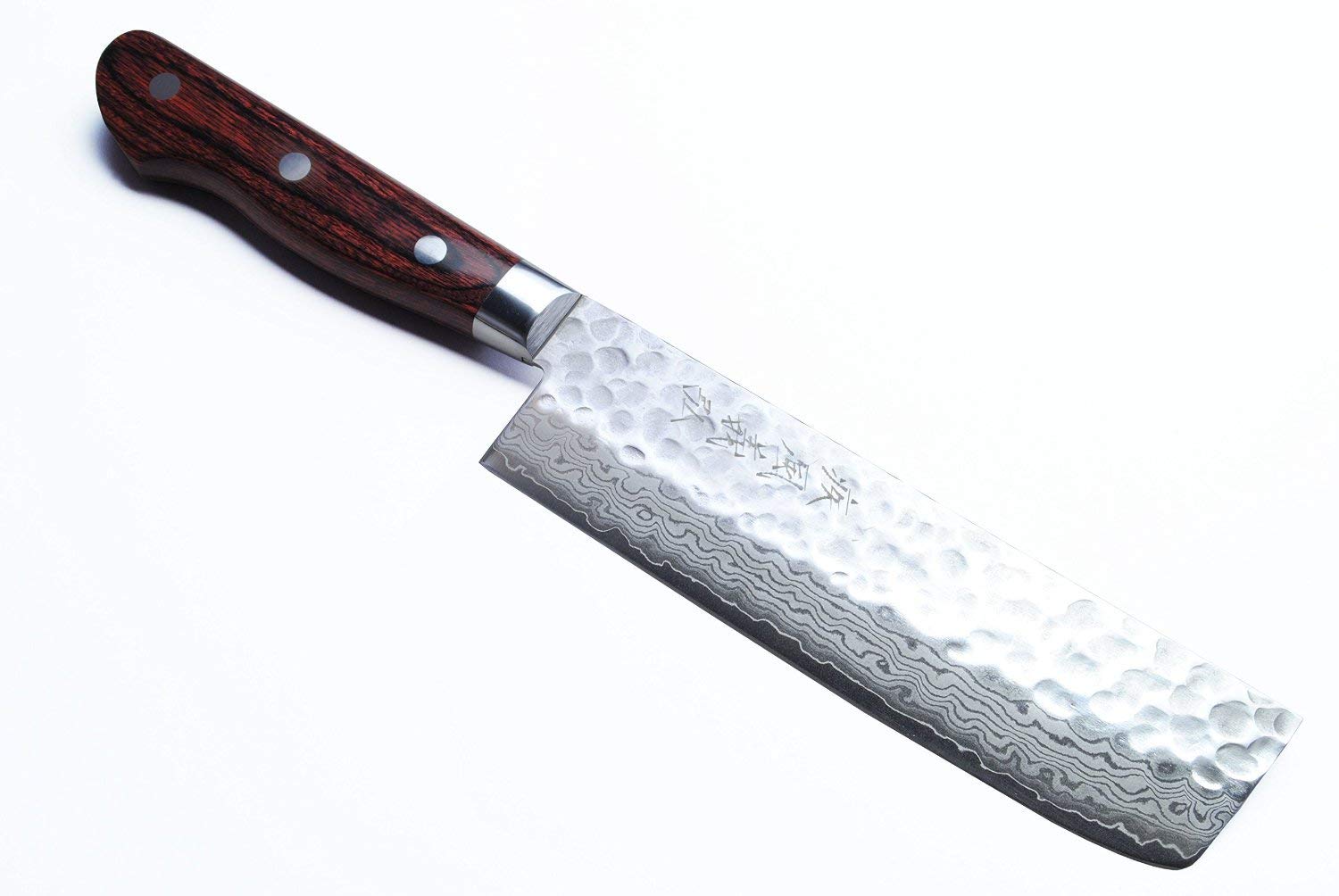 Yoshihiro 16 Layer Hammered Damascus Stainless Steel Nakiri Vegetable Knife