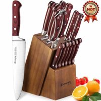 15-Piece Kitchen Knife Set with Block Wooden, Manual Sharpening for Chef Knife Set, German Stainless Steel