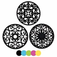 3 Set Silicone Multi-Use Intricately Carved Trivet Mat - Insulated Flexible Durable Non Slip Coasters (Black)