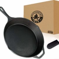 Backcountry Cast Iron Skillet(12 Inch Large Frying Pan + Cloth Handle Mitt, Pre-Seasoned 