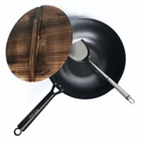 Carbon Steel Wok For Electric, Induction and Gas Stoves (Lid, Spatula and Seasoning Video Guide Included)